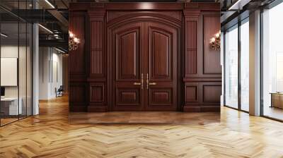 classic double front entrance wooden doors Wall mural