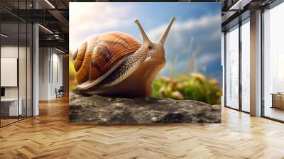 close up a snail on a rock  Wall mural