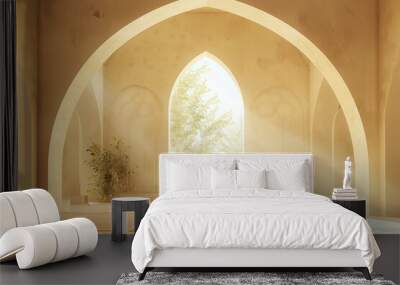 islamic arched room with sun lights. ramadan kareem banner background. ramadan kareem holiday celebration concept Wall mural