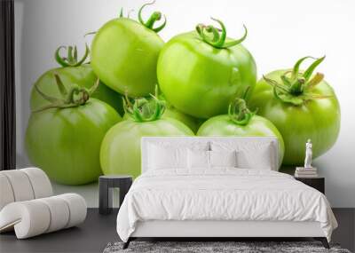 pile of green tomatoes isolated on white background Wall mural