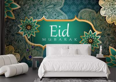 realistic background eid mubarak with ornament flowers Wall mural