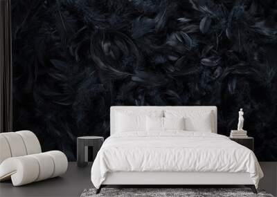 abstract black feather background, texture with copy space Wall mural