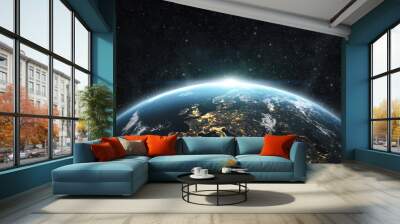 Planet earth from the space at night . 3d render Wall mural