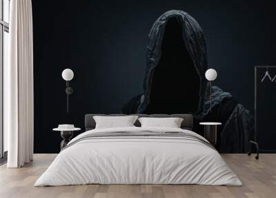 Silhouette of Grim Reaper over dark gray background with copy space Wall mural