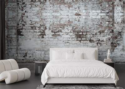 Urban background, white ruined industrial brick wall whith copy space Wall mural