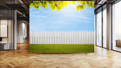 White wooden fence in the back yard with copy space Wall mural