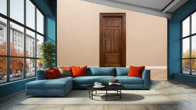 Wooden door in the empty room with copy space Wall mural