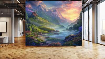 beautiful landscape fantasy scenery illustration background Wall mural