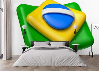 Brazilian flag in 3d render illustration with transparent background Wall mural