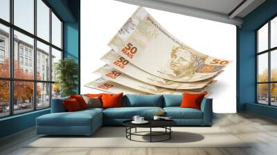 Money banknotes 50 reais brazil isolated background white. 3D illustration.  Wall mural