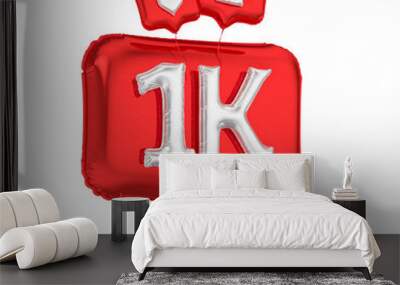 Red balloons in celebration of 1k followers. Like balloon. 3d illustration Wall mural