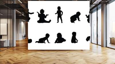 Set of baby and toddler silhouette isolated on white background. Sitting, crawling and standing. Vector illustration Wall mural