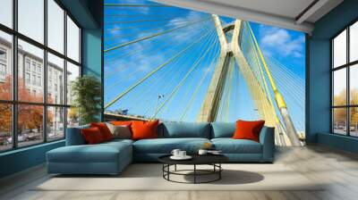 Modern architecture. Modern bridges. Linking two different points. Cable-stayed bridge in the world, Sao Paulo Brazil, South America.  Wall mural