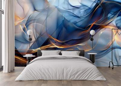 Abstract blue and background with flowing liquid alcohol ink Wall mural