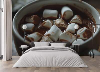 Cozy hot chocolate with marshmallows in a cup on the table Wall mural