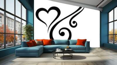 Black and white wedding card decoration with curly lines and two hearts Wall mural