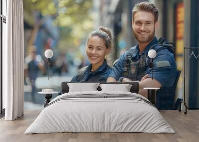 Smiling Police Officers on Duty Wall mural