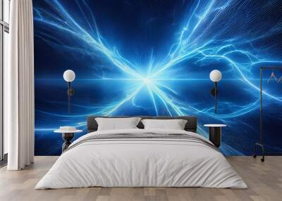 Dynamic Blue Electric Pulses Futuristic Abstract Tech Background with Vibrant Glowing Energy Wall mural