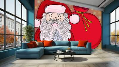 Happy Smiling Santa Claus with Gifts for Children Wall mural