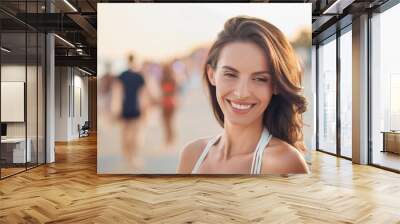 Happy Woman Enjoying Summer at the Beach Wall mural