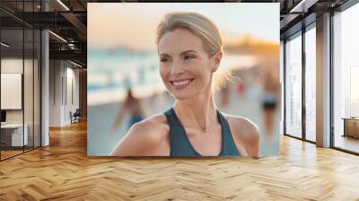 Happy Woman Enjoying Summer at the Beach Wall mural