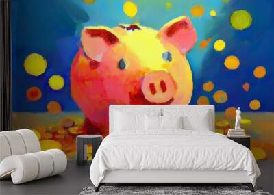 Piggy Bank With Falling Coins Illustration Wall mural