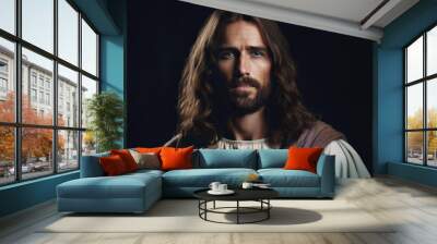 Portrait of Jesus A Headshot Illustration Capturing the Sacred Expression and Spiritual Essence Wall mural