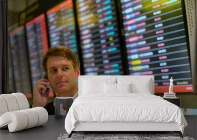 Portrait of young handsome businessman at the airport Wall mural