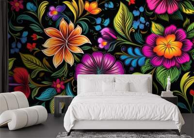 Abstract exotic flowers backgrounds pattern Wall mural