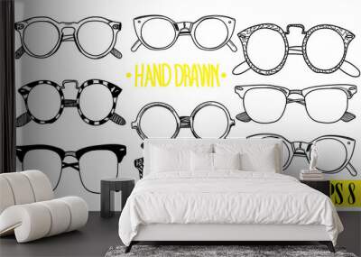 Glasses. A set of images. Drawing by hand in vintage style. Points of different shapes and sizes. Wall mural