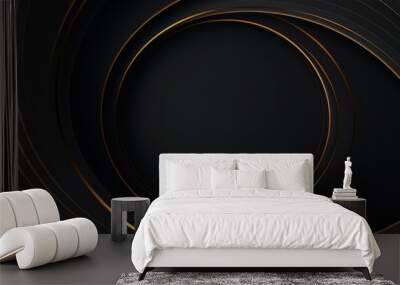 Amazing dark abstract luxury background with circles. Diagonal golden lines on black grey gradient. 3d round ring minimal BG. Premium minimal animated, Generative AI Wall mural