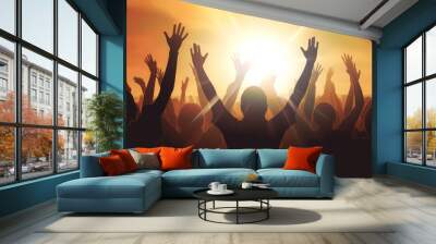 christian concept, Christian worship with raised hands, Generative AI Wall mural