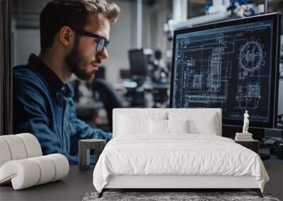 Engineer Doing 3D CAD Model Design On Computer, Generative AI Wall mural