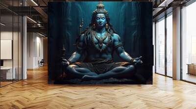 Hindu God Shiva statue in meditation. Generative AI, Generative AI Wall mural