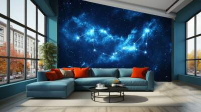 Image of sagittarius star sign with glowing stars, Generative AI Wall mural