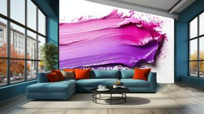 thick pink and purple acrylic oil paint brush stroke on white background isolated, Generative AI Wall mural