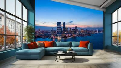 Aerial view of Jersey Skyline at Dusk, new jersey.  Wall mural