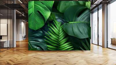 natural green wallpaper and background. nature wall. Nature background of green forest. Generative AI Wall mural