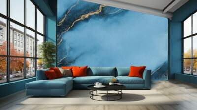 soft lines of gold and pastel blue marble texture Wall mural