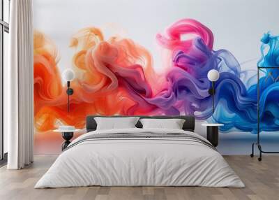 a row of colorful smoke coming out of a container on a white background Wall mural