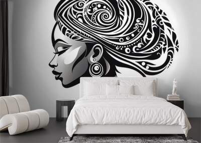 Artistic portrait showcasing the elegance of a tribal princess cultural logo Wall mural