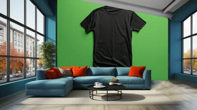 Blank black T-Shirt template for mockup on green background Wall mural