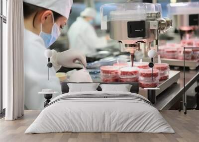 Making meat in a laboratory. Lab-grown meat, future food concept Wall mural