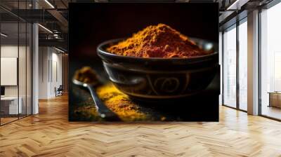 Turmeric powder in wooden bowl Wall mural