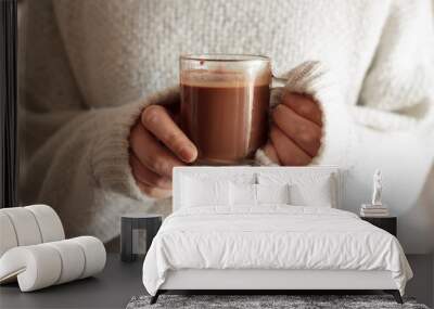 Woman hands holding hot chocolate Wall mural