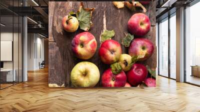 garden apples on wooden boards autumn harvest Wall mural