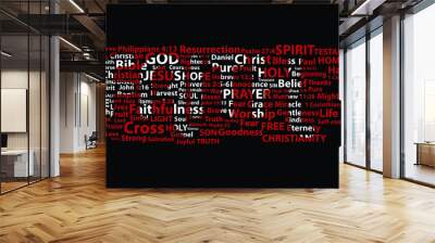 Word faith highlighted in white written with christian words on black background. Christian background Wall mural