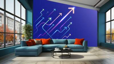 Abstract arrow group moving up motion with lighting movement on blue background Wall mural