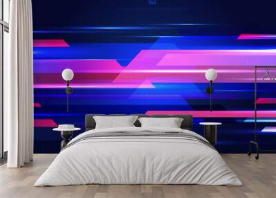 Abstract blue and pink geometric motion with lighting glow colorful on dark background technology modern style Wall mural