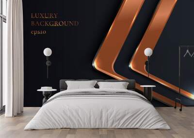 Abstract elegant geometric rounded square shiny metallic copper on black background luxury style Wall mural